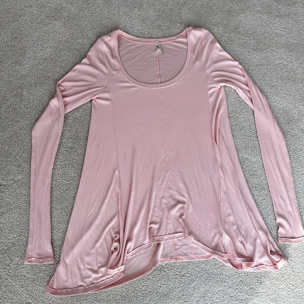 Free People Ribbed Tee Long Sleeve Pink Top Size S