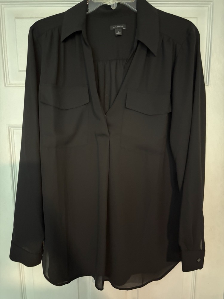 Ann Taylor Women's Black Blouse Size L Career Office Work Business Casual Top