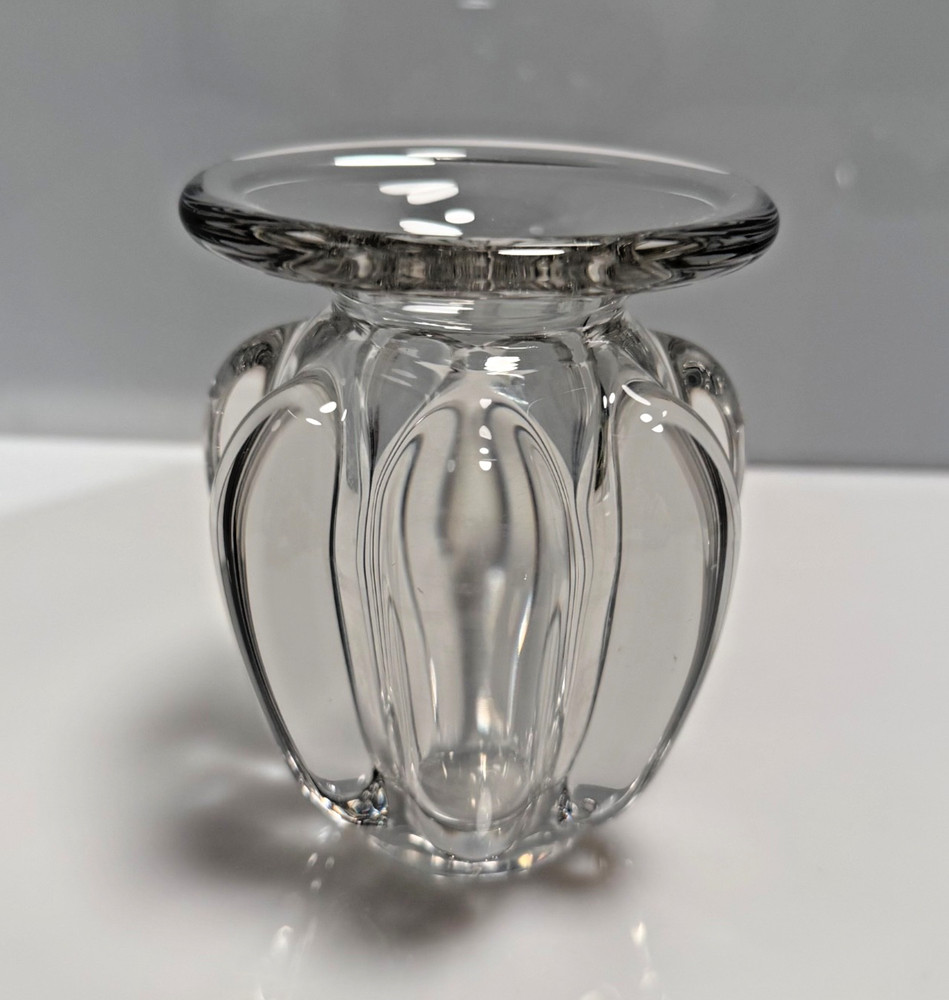 Vintage Mid-Century Art Vannes French Clear Crystal Vase  - 4 3/4” Tall