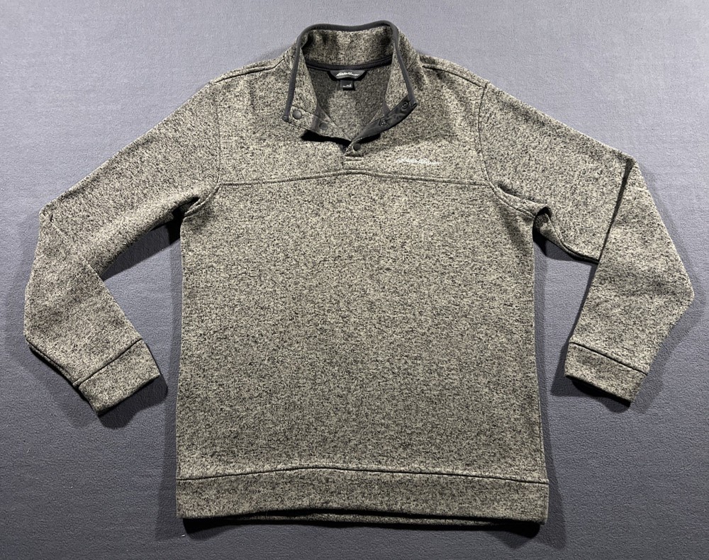 Eddie Bauer Radiator 1/4 Snap Mens Large Gray Mock Neck Pullover Sweater Fleece
