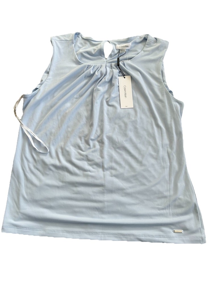 Calvin Klein Women's Top Blouse Size XL Light Blue Sleeveless New with Tags NWT