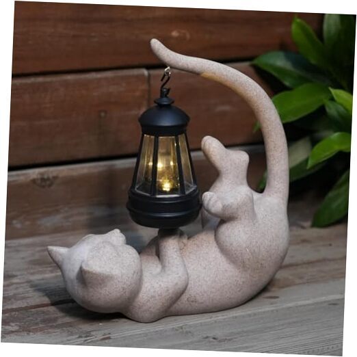 10-Inch Solar-Powered Outdoor Cat Resin Garden Statue Lights Lying Down