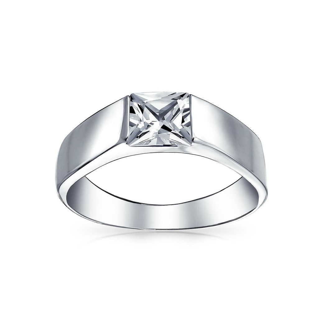 Personalize Unisex 1CTW Round Solitaire Simulated Blue Sapphire AAA CZ Mens E...