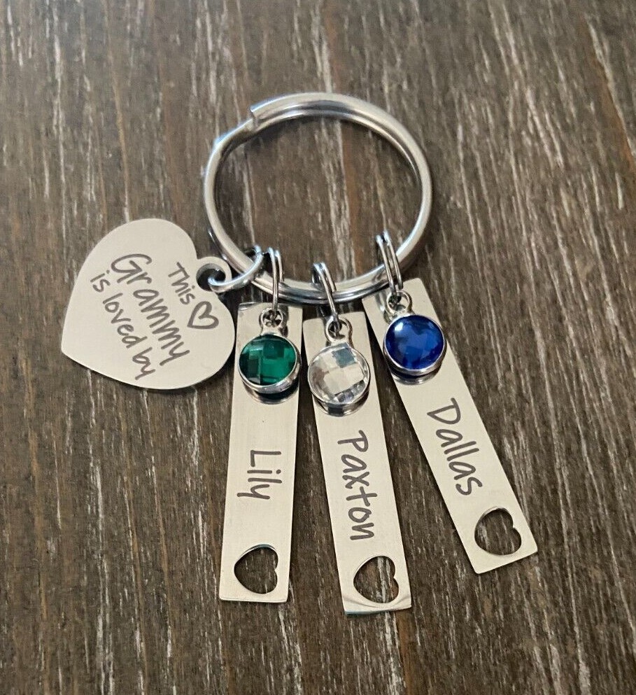 Grammy Keychain Personalized name birthstone custom engraved Grandma gift