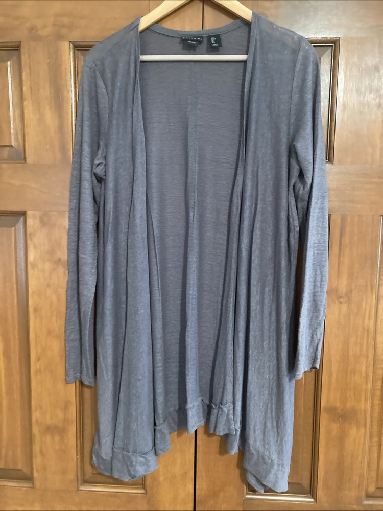 Tahari Womens 100% Linen Gray Open Front Cardigan Sweater Size Large Coastal