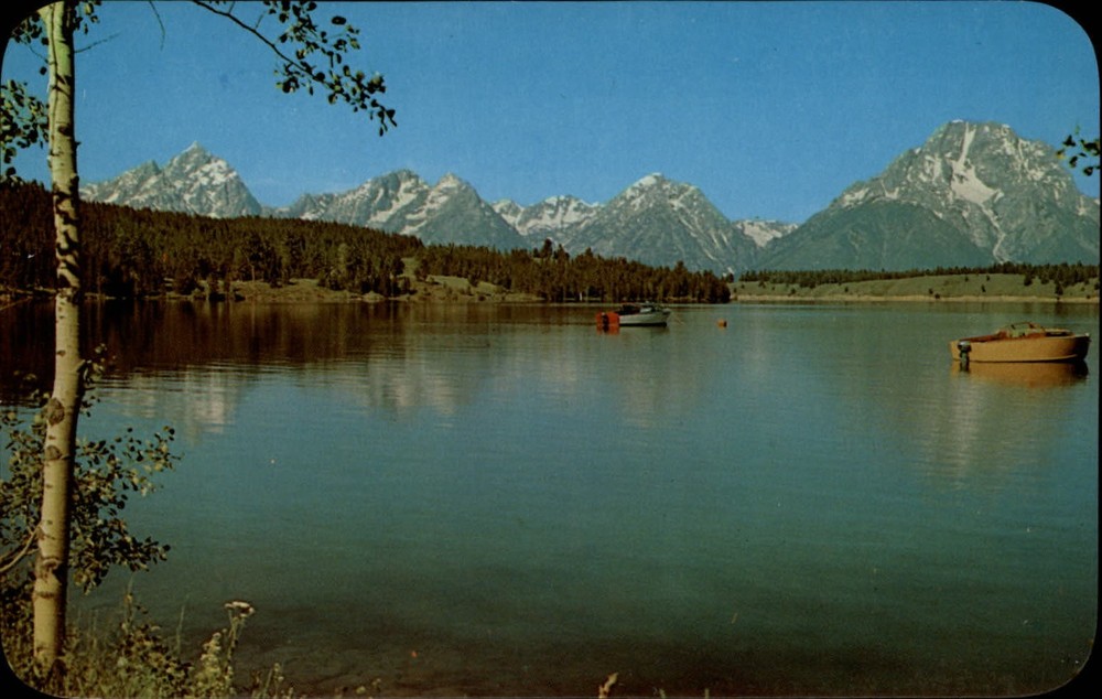 Snow capped Teton Range Jackson Lake Grand Teton Natl Park Wyoming ~ 1950-60s