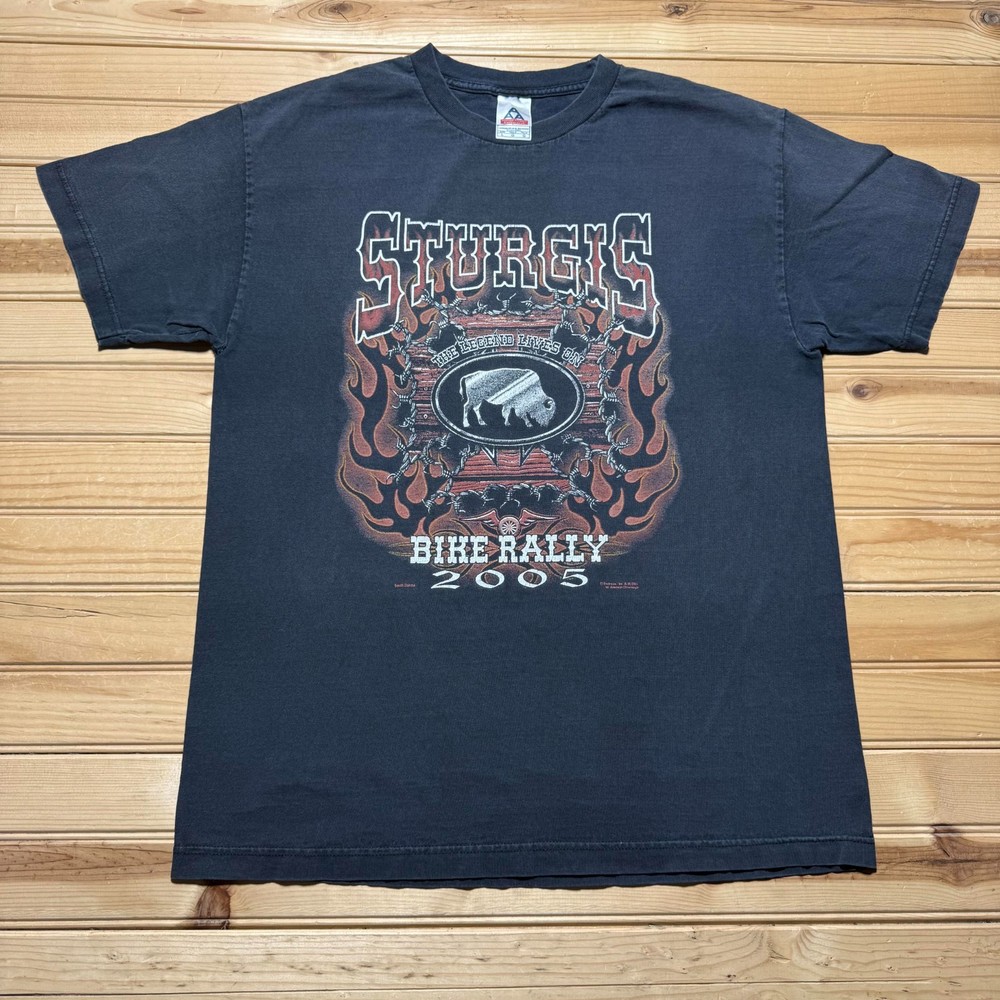 Vintage 2005 Sturgis Bike Rally South Dakota Buffalo Skull Graphic T-Shirt Large
