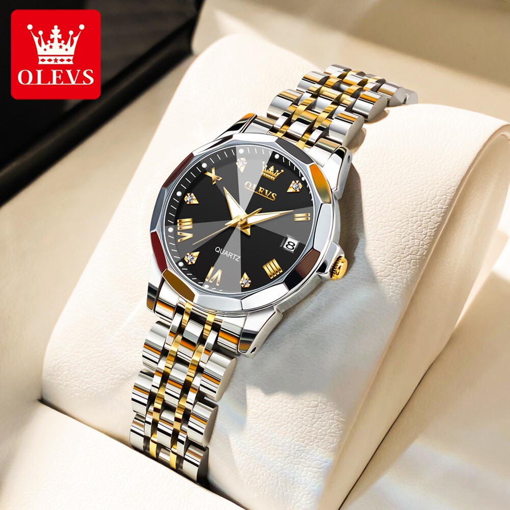 OLEVS Women's Quartz Watch Calendar Stainless Steel 3ATM Waterproof Wristwatches