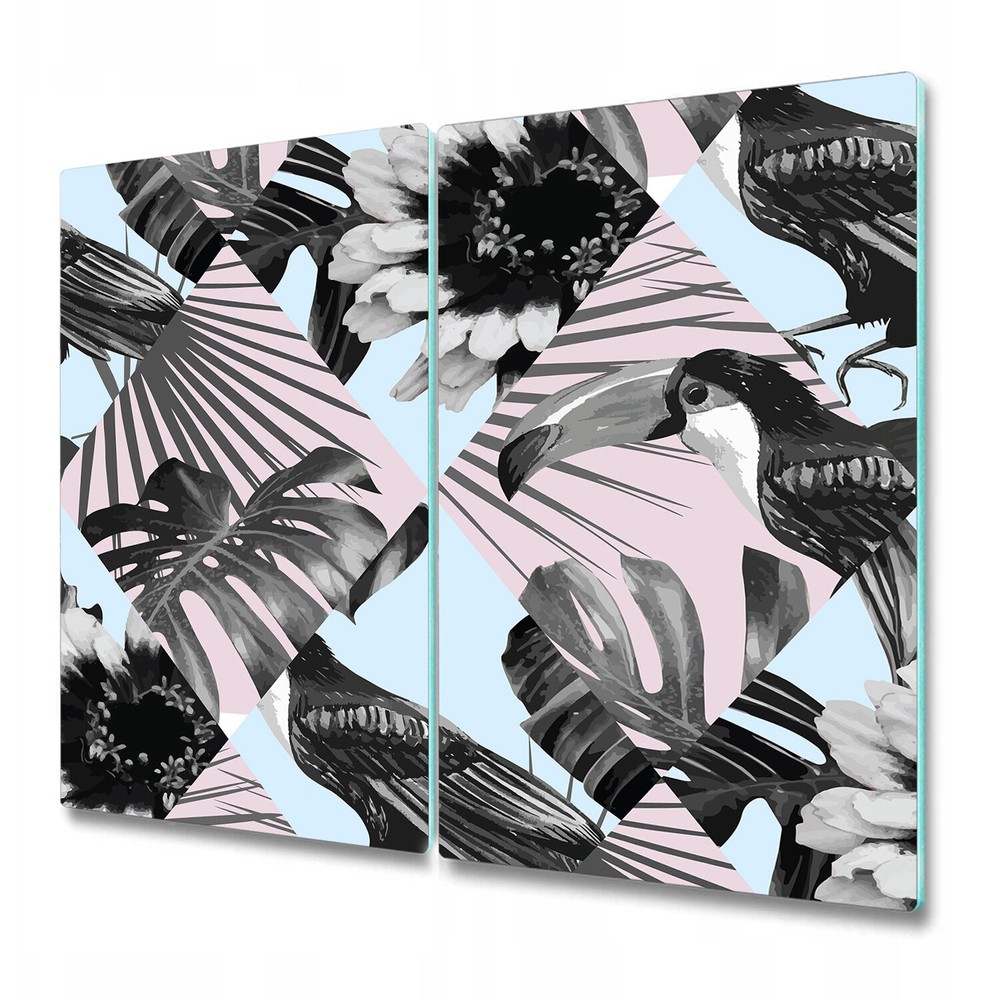 Glass Kitchen Chopping Board Patchwork with toucan pink and blue 2x30x52