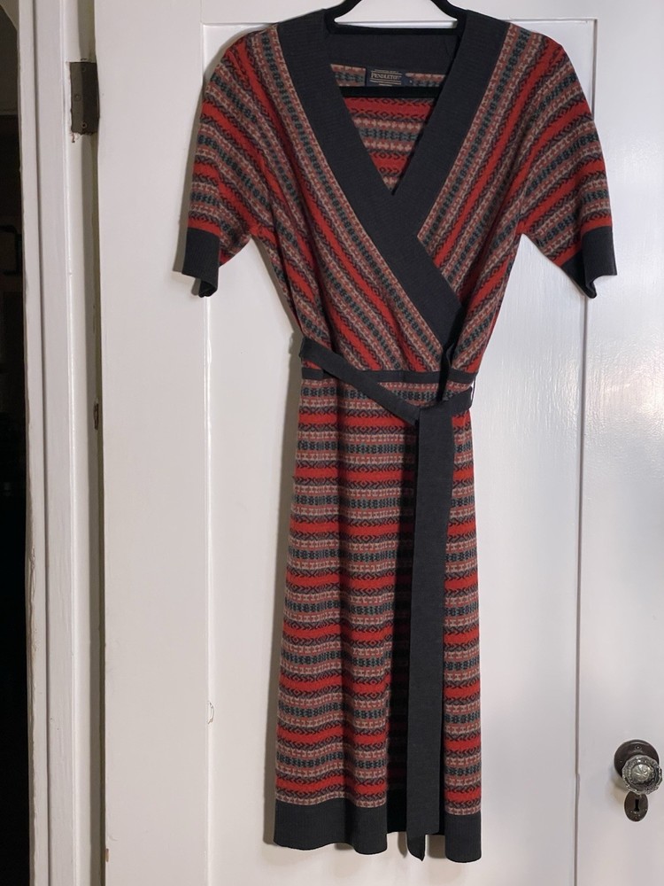 Pendleton Wool Knit Dress Surplice Top Sz S W Belt