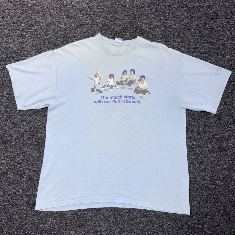 Vintage Y2K Publix Employee March For Babies Sun Faded Blue T-Shirt Mens Sz XL