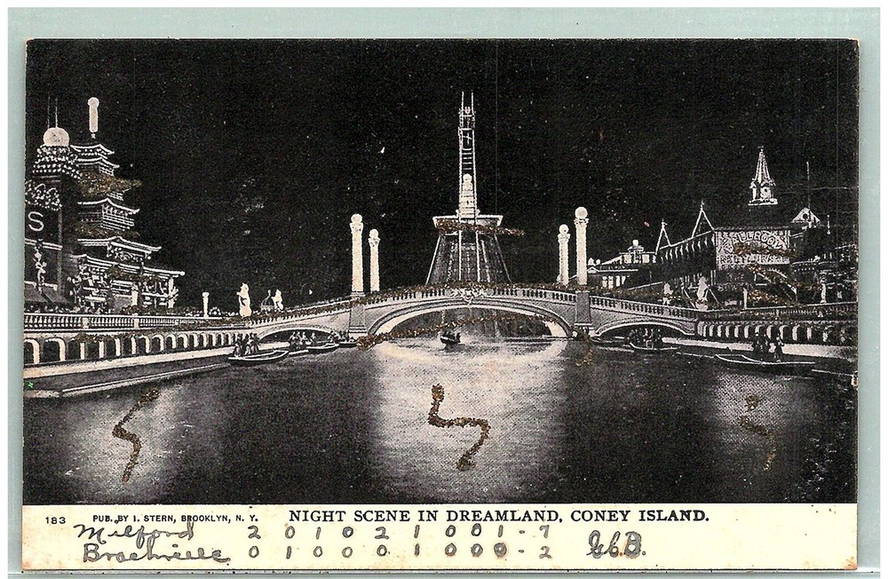 S04-8055, NIGHT IN DREAMLAND, CONEY ISLAND, NEW YORK, 1906 PMKed, POSTCARD