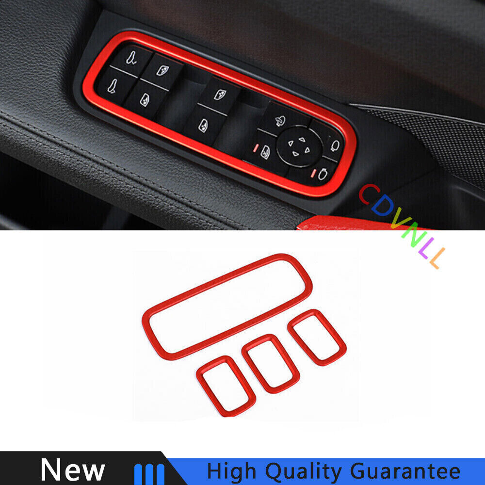 For Porsche Cayenne 2018-2022 Bright Red Window Lock Lift Panel Frame Trim 4PCS