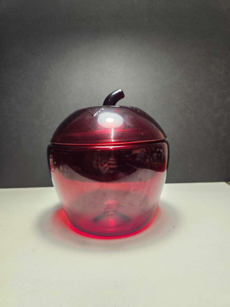 Vintage Anchor Hocking Red Glass Apple Cookie Candy Jar