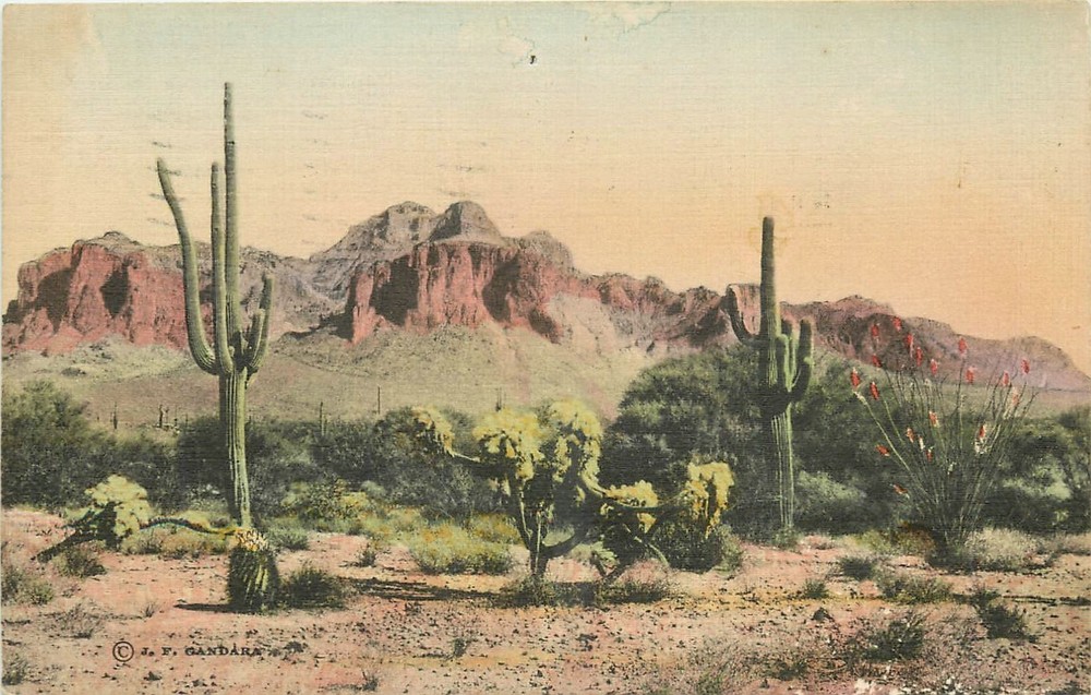 1929 Arizona Superstition Mountains Desert Pictures Hand Colored Postcard 3320