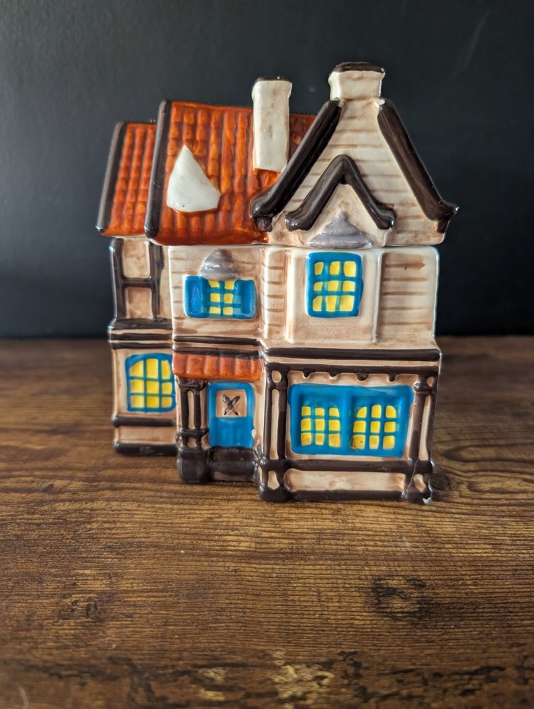 Vintage Victorian House style ceramic mini cookie jar hand painted