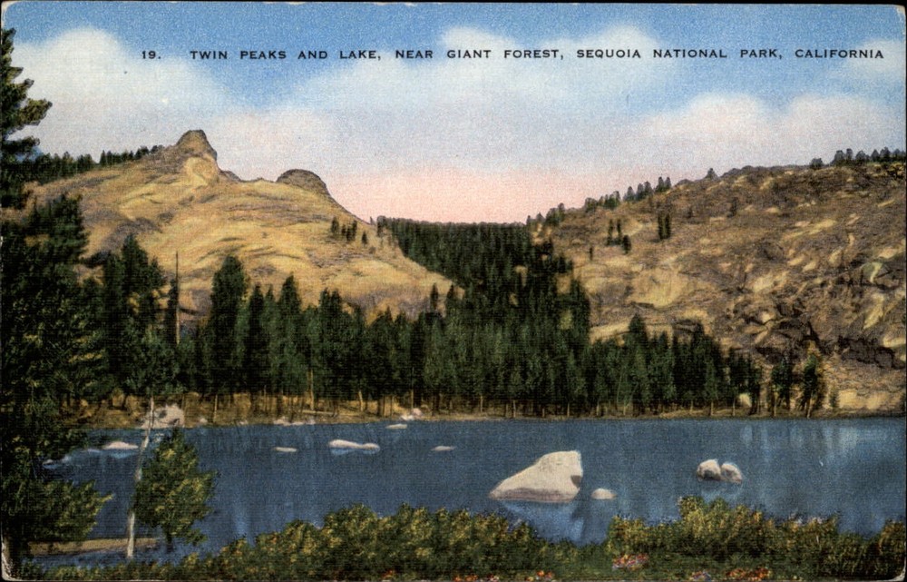 Twin Peaks Sequoia National Park California ~ 1950-60s vintage postcard