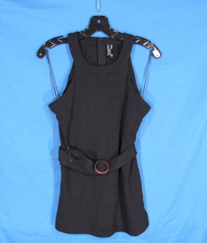BY ANTHROPOLOGIE Black PONTE KNIT Zip/Sleeveless BELTED HALTER BLOUSE/TANK TOP S