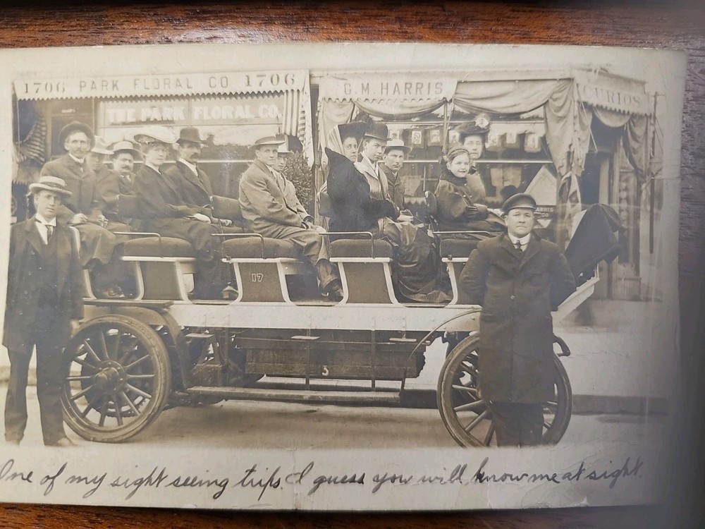 Vtg 1907 Washington Sight Seeing Rppc Real Photo Postcard Auto Motor Tour Bus