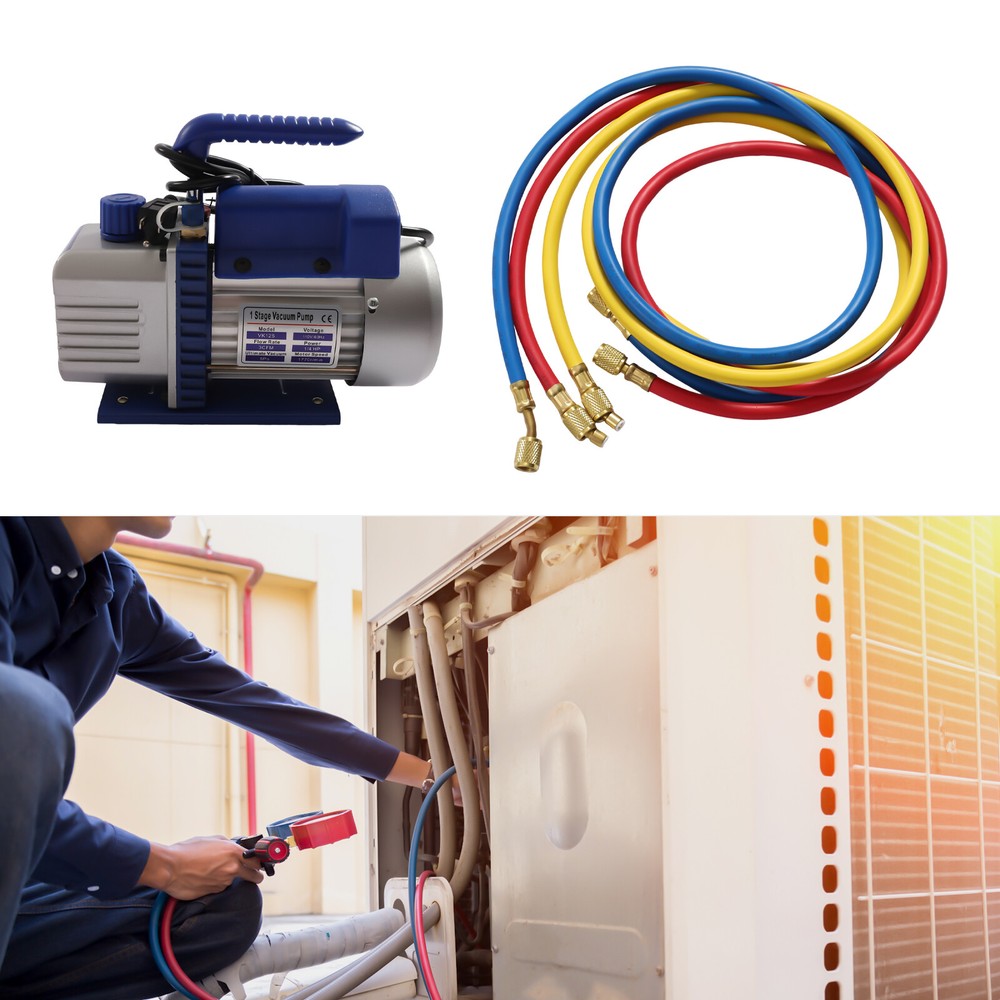 Air Vacuum Pump Manifold Gauge Set 3 CFM HVAC + Kit AC A/C 110V VK125 HOT