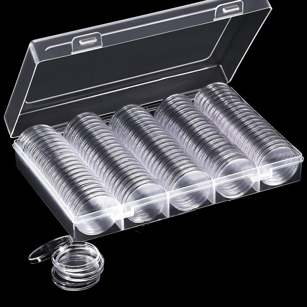 100PCS Coin Collection Case 25mm Round Coin Capsules Covers Coin Cases