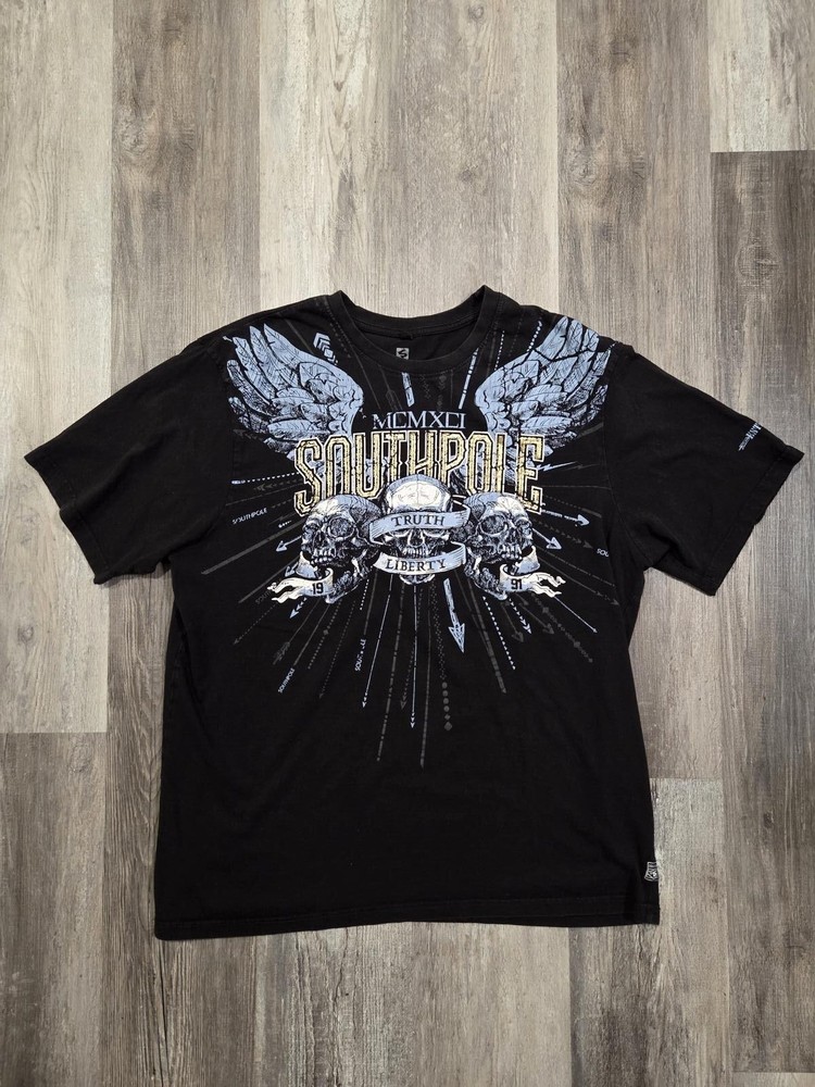Grunge Y2K Black Blue South Pole Black Short Sleeve T-Shirt Men's XL