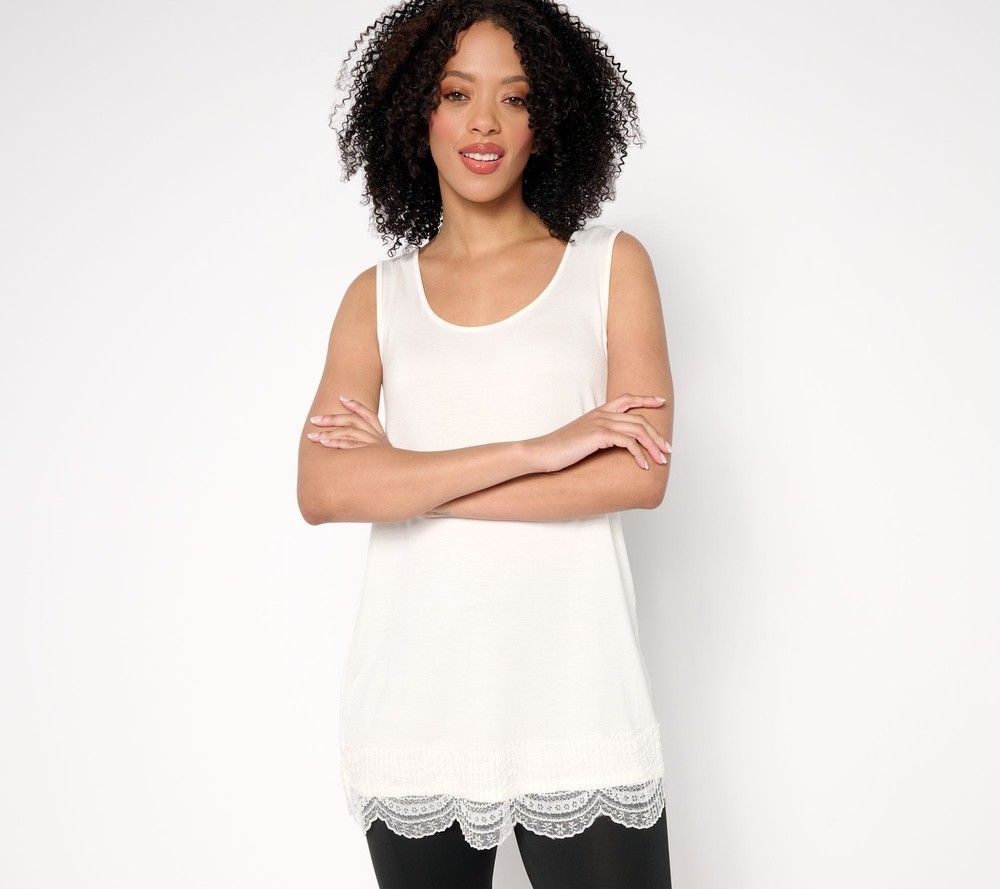 Gloria Vanderbilt Women's Top Sz XL Knit Tank Lace Trim White A683829