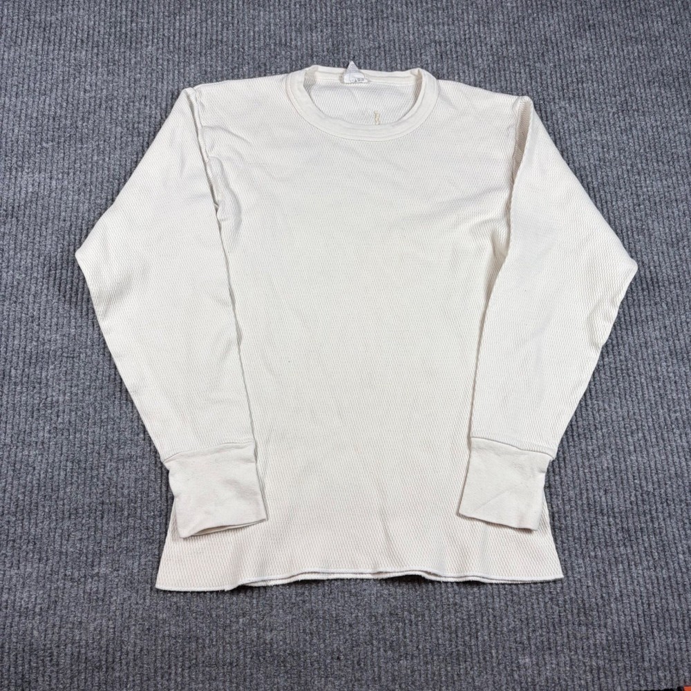 Indera Shirt Mens Large Vintage Waffle Knit Thermal Long Sleeve Off White 42-44