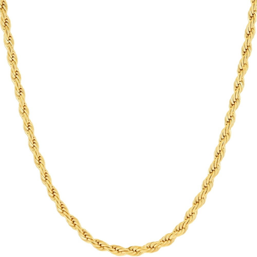24k Gold Plated 3mm Rope Chain Necklace for Men & Women with Diamond Accents