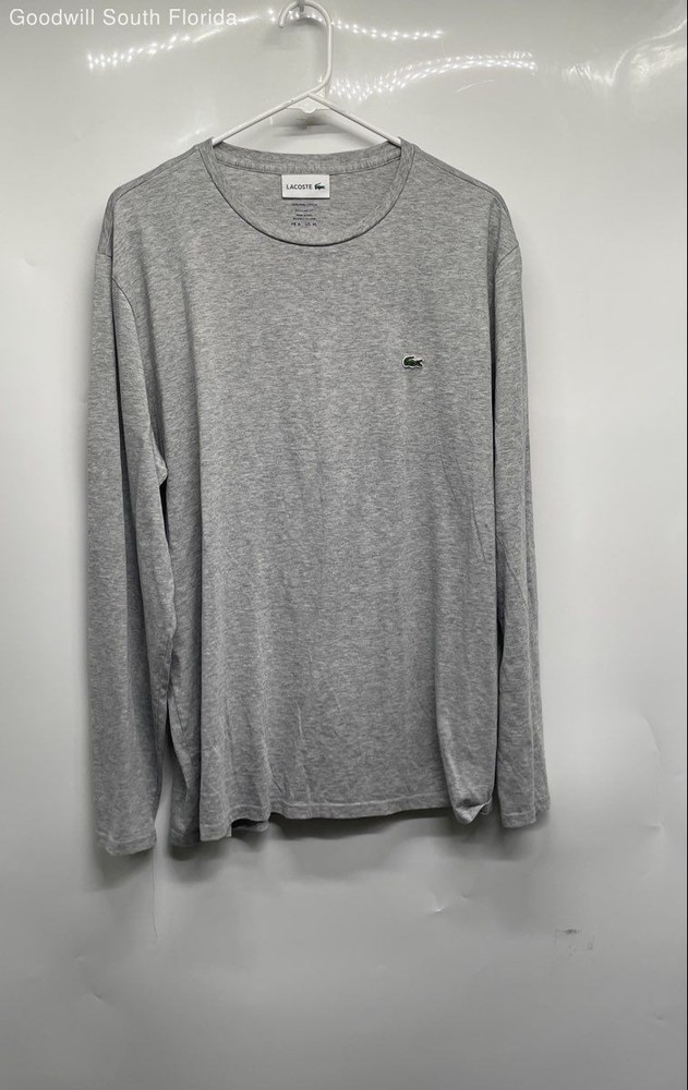 Lacoste Mens Gray Heather Regular Fit Long Sleeve Pullover T-Shirt Size XL