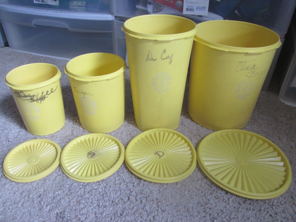 Vintage Tupperware Canister Set Servalier Nesting Golden Harvest Yellow Set of 4