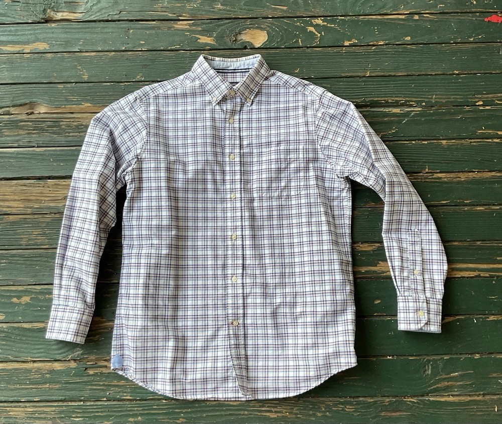 Cremieux Shirt Mens M Button Up Long Sleeve Plaid Blue Orange Classic