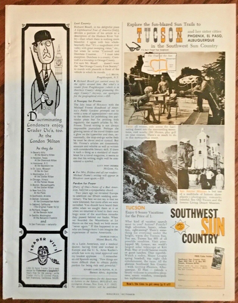 Tucson travel print ad 1965 orig vintage ad retro 1960s Southwest Sun Country