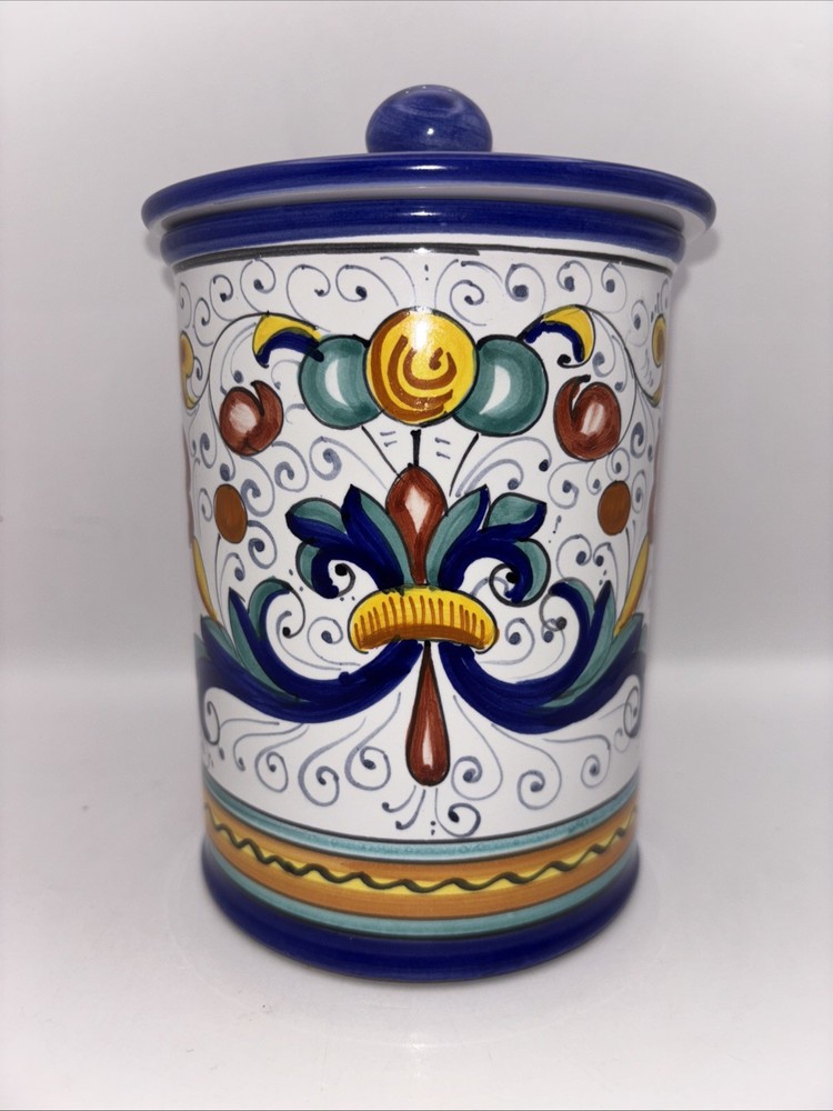 Bettini Deruta Italy Ceramic Pantry Biscotti Jar with Lid~6 Inch