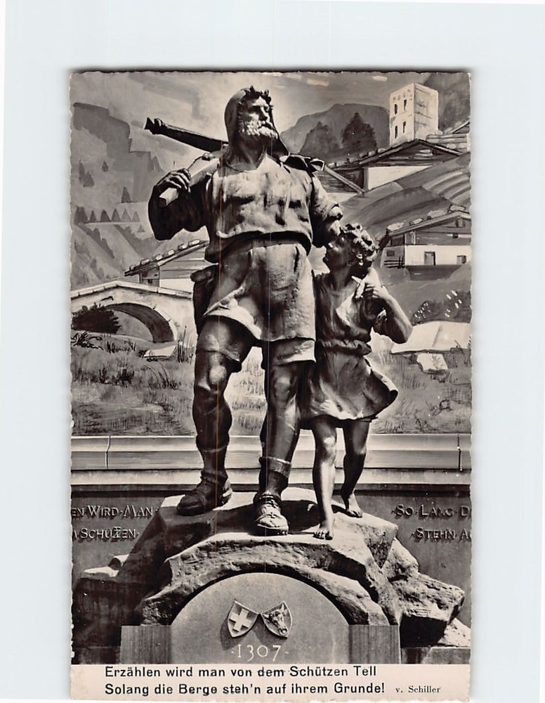 Postcard Monument of Wilhelm Tell Altdorf Switzerland