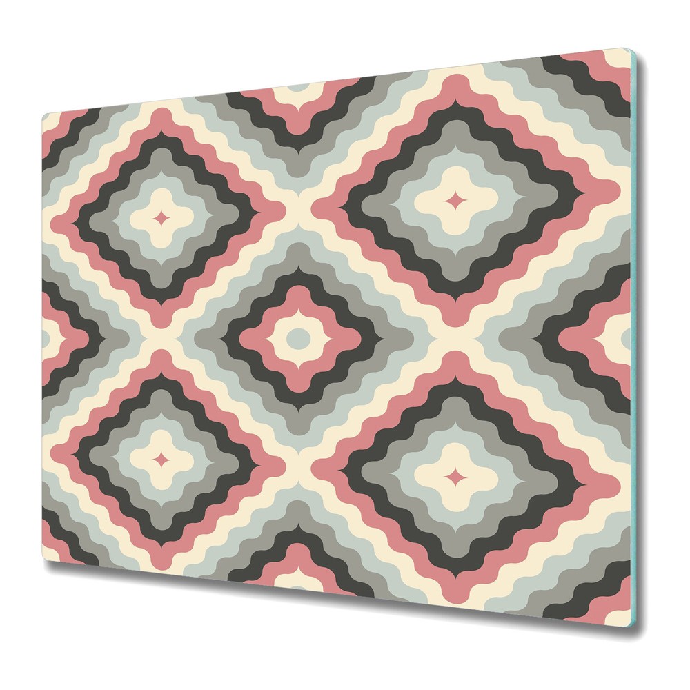 Glass Induction Ceramic Hob Cover Abstract retro geometric pink and grey 60x52