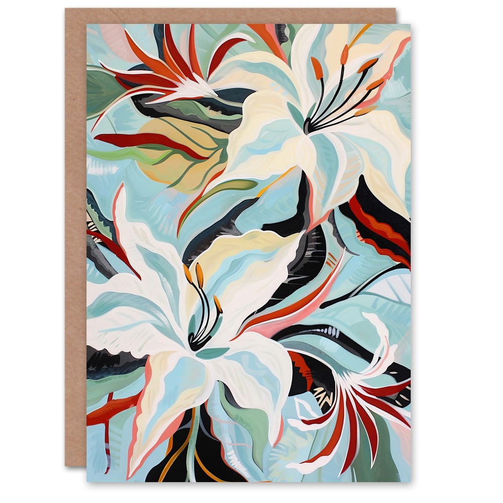 Greeting Card Oriental Lily Flower Bouquet Abstract Floral Blank Birthday