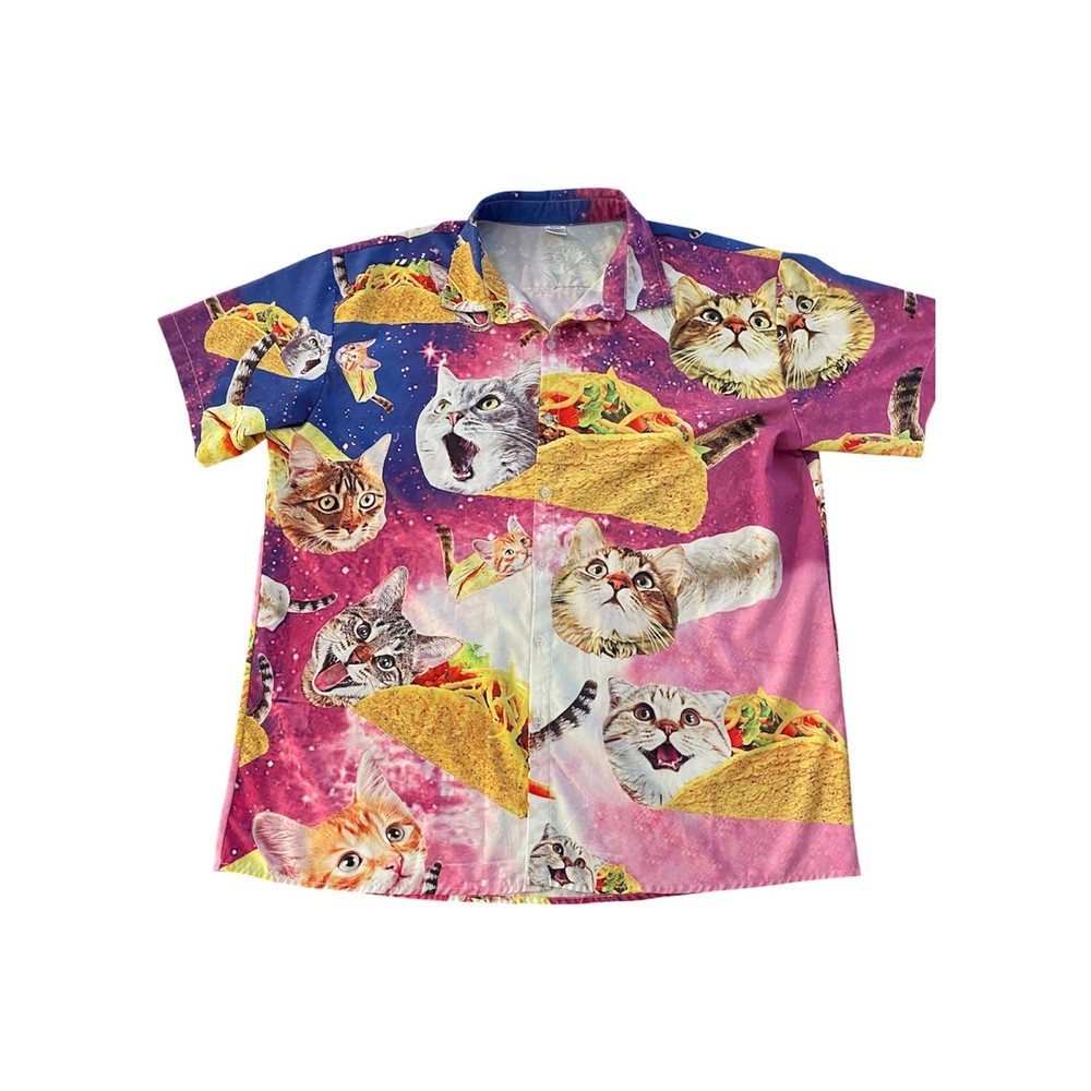 Taco Cat Space Galaxy Hawaiian Shirt - Men’s Size 2XL - Funky Novelty
