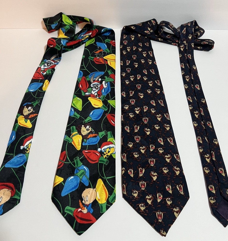 Vintage Looney Tunes Mania Neck Ties Bugs Bunny Taz Devil Tweety Lot of 2 90s