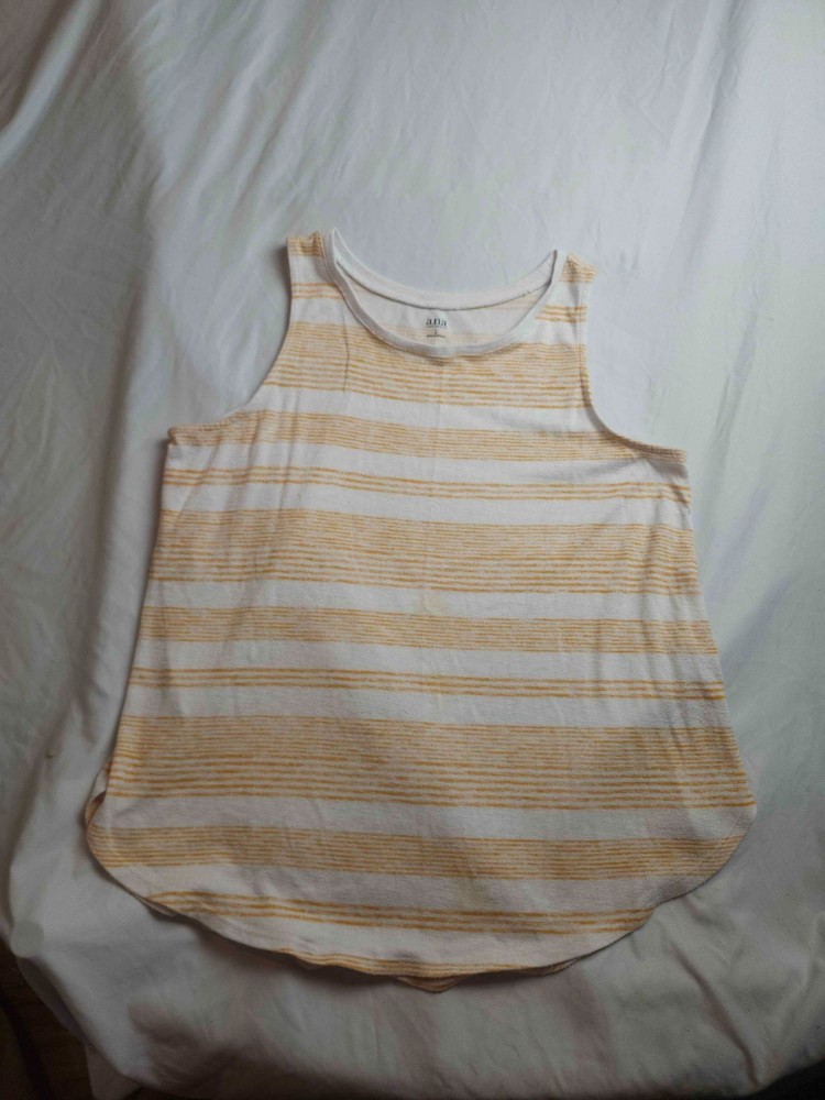 ANA A New Approach Tank Top Womens Large Orange White Striped Sleeveless Casual