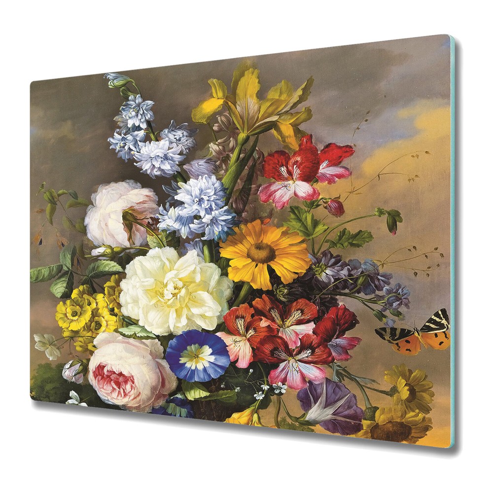Glass Chopping Cutting Board Still Life Bouquet Oil Painting Century 60x52