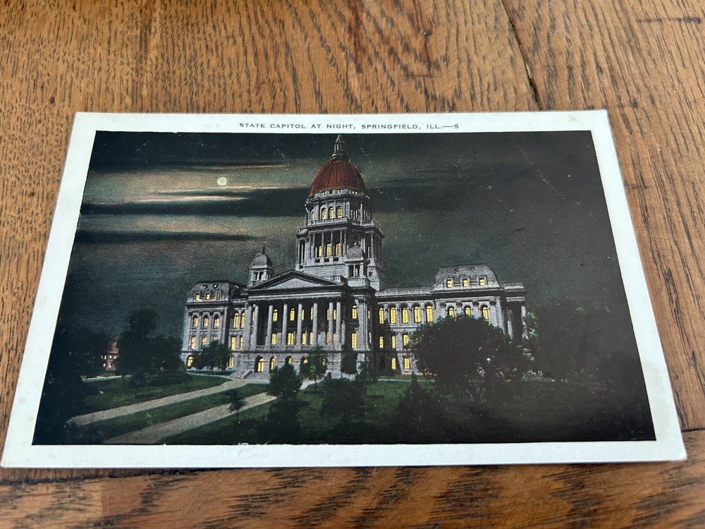 State Capitol at Night Springfield Illinois Postcard
