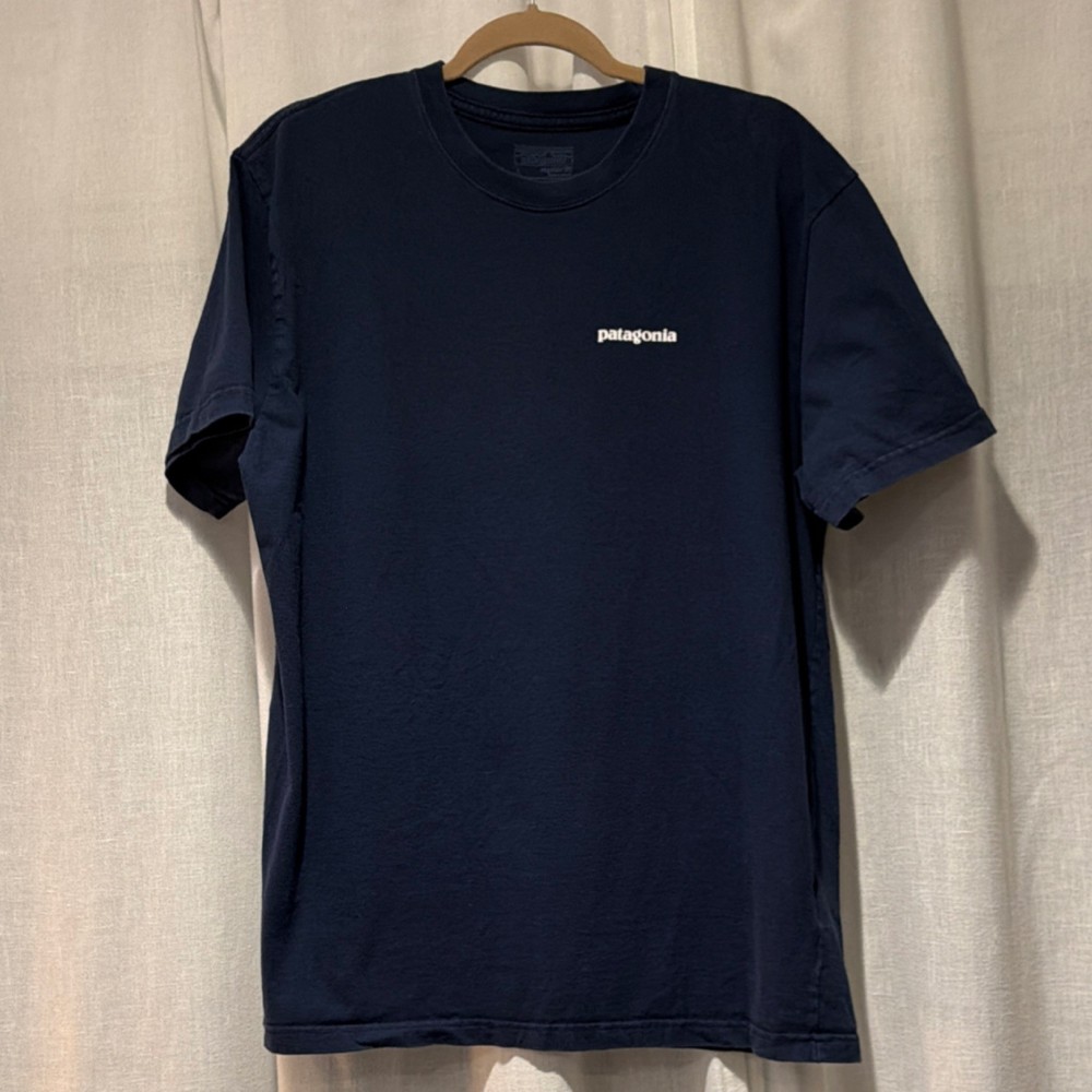 Patagonia Men's L Blue Short Sleeve Crew Neck Organic Cotton Logo Graphic Tee