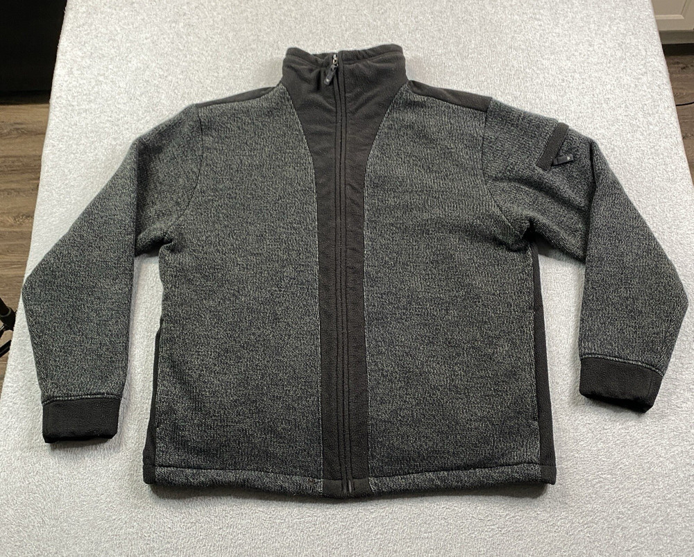 Woolrich Sweater Jacket Mens Large Full Zip Knit Gray Workwear Outdoor Distress*