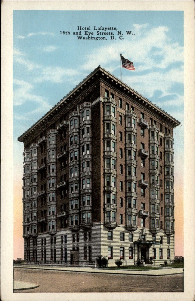 Hotel Lafayette Washington DC flag ~ 1920s vintage postcard