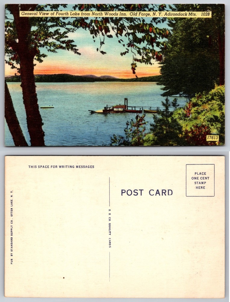 Fourth Lake Old Forge New York Inn Dock Postcard
