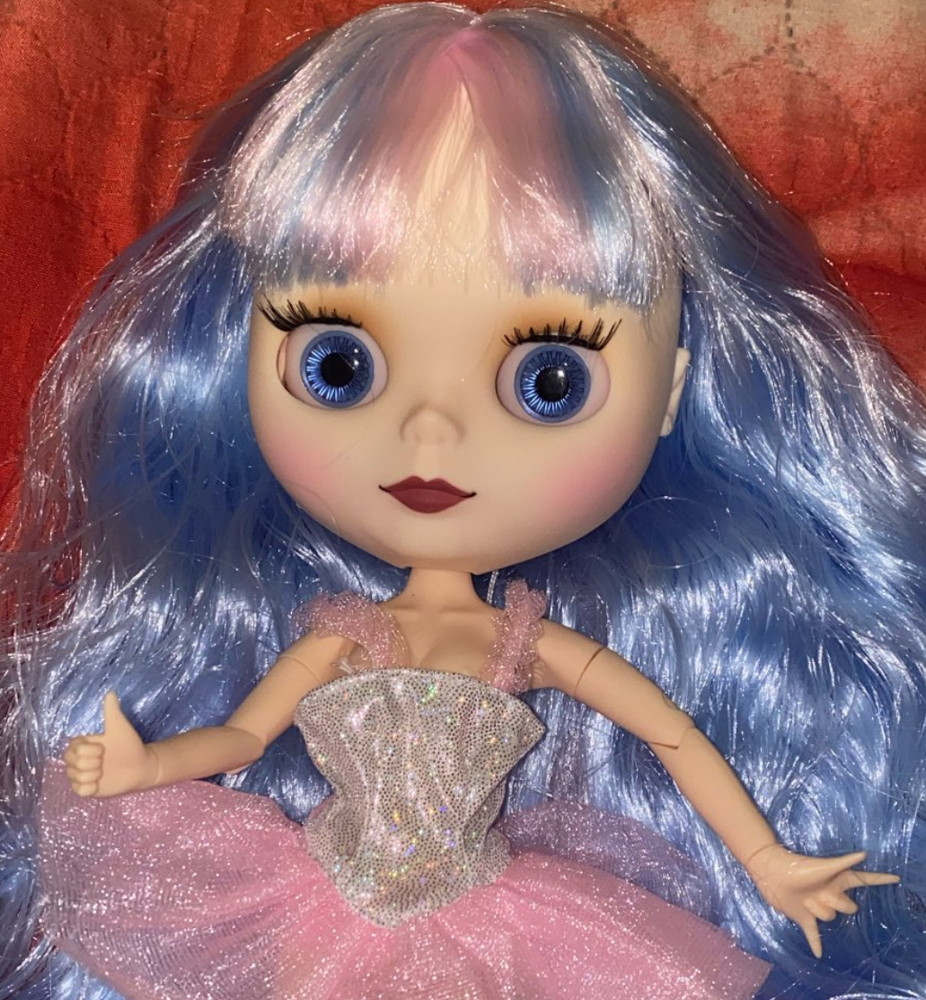 Neo Blythe Doll with Matte Face Pink Blue Hair Nude White Skin Collectible Toy