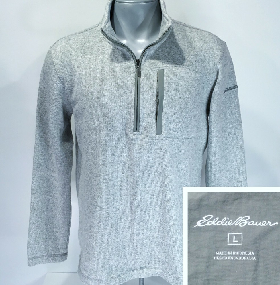 Eddie Bauer L Large 1/2 Zip Mens Pullover Gray Fleece Sweater Polyester Mock