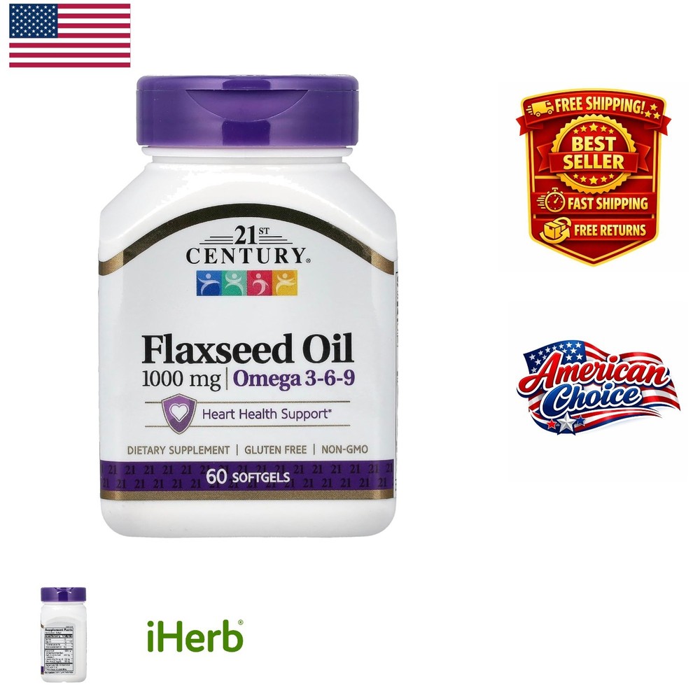 Dietary Supplement: Flaxseed Oil Softgels 1000 mg, 60 Count - Pure & Effective