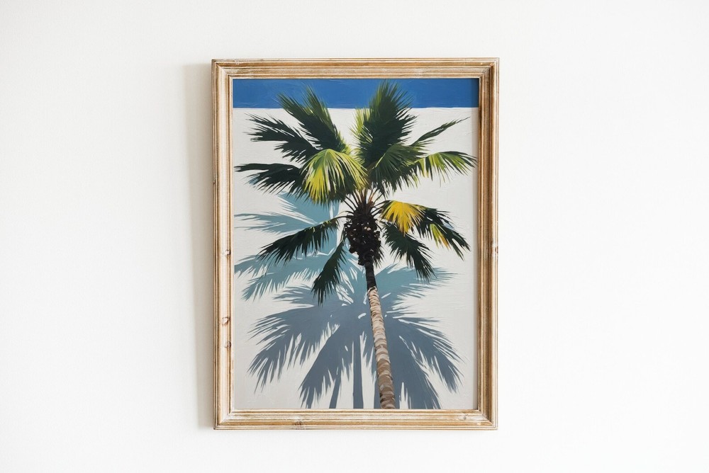 Palm Tree Print Beach House Decor Trendy Oil Painting Coastal Wall Art